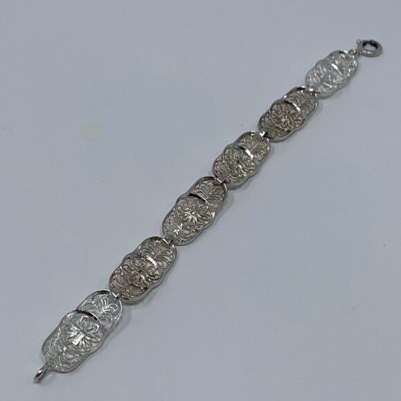 Birks Sterling Silver Floral Filigree Bracelet Size 6 - Picture 6 of 12